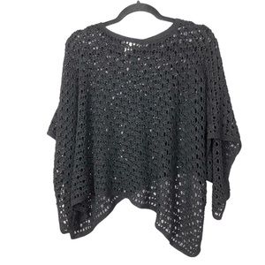 BLOOM. Black Crochet Pullover Poncho .